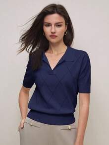 Blusa polo de punto fino con diseño de rombos