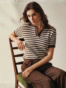 Blusa de punto cuello V rayas