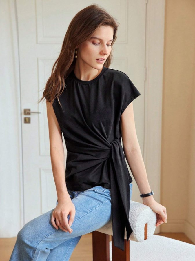 Blusa manga corta con nudo