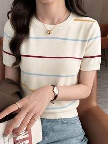 Blusa tejida a rayas manga corta