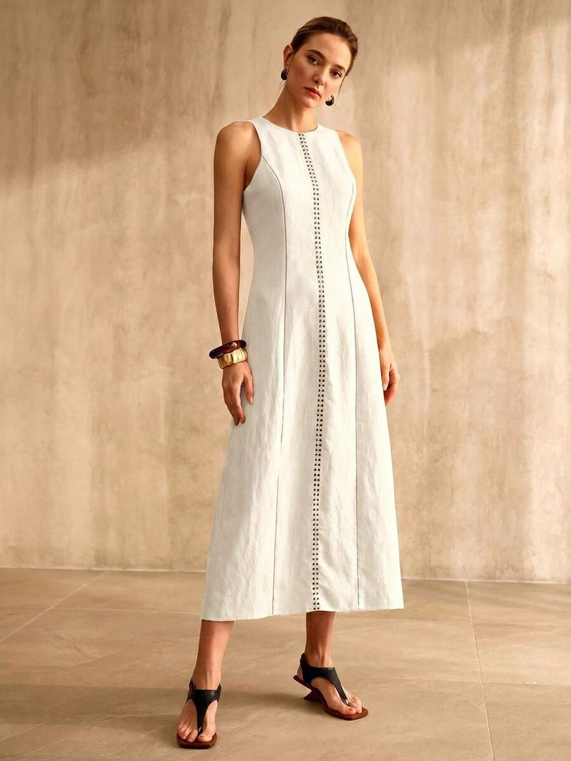 Vestido mezcla de lino con detalle en linea media